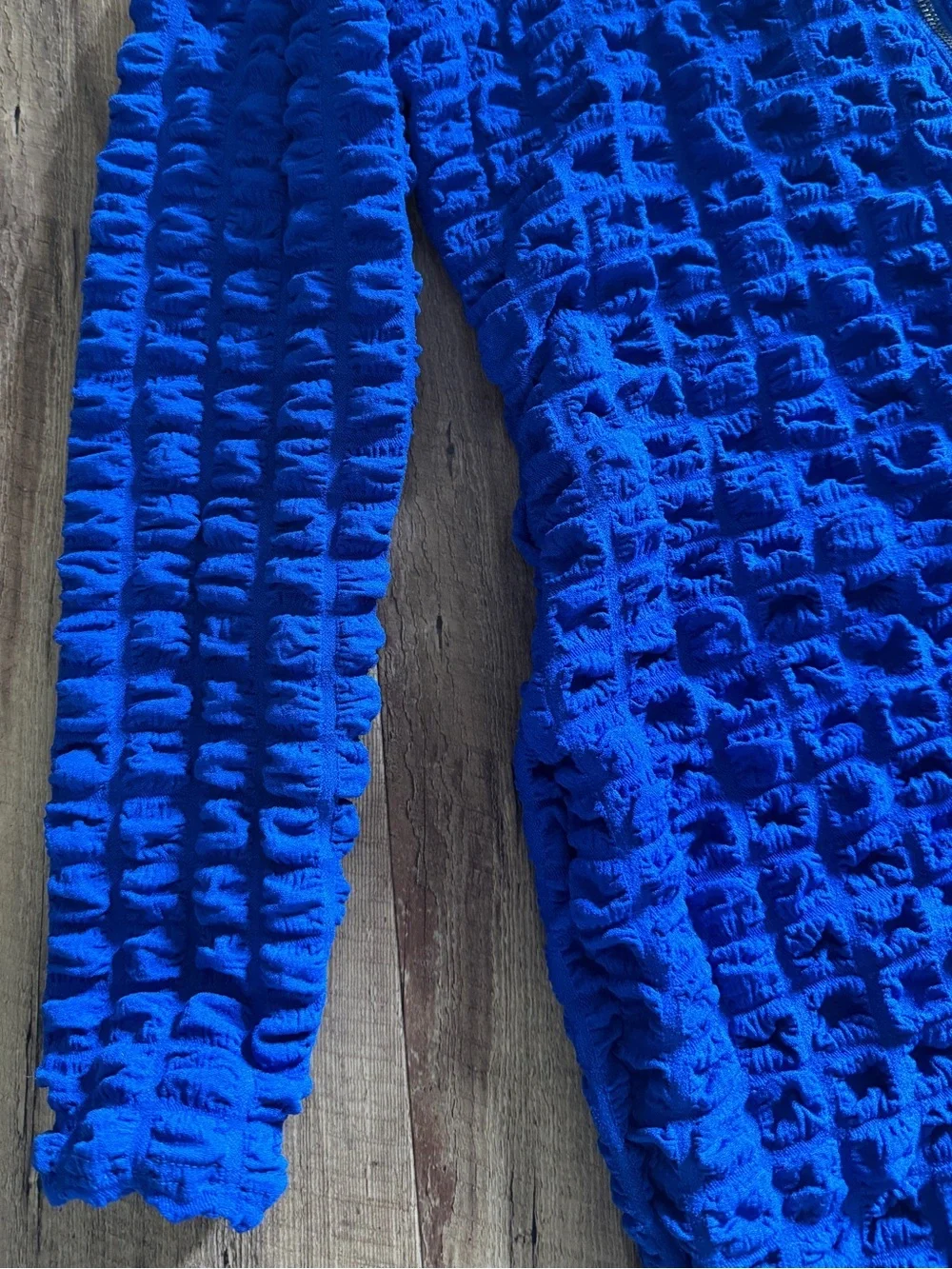 Textured Zip-Front Royal Blue Romper Jumpsuit - Picture 5 of 8